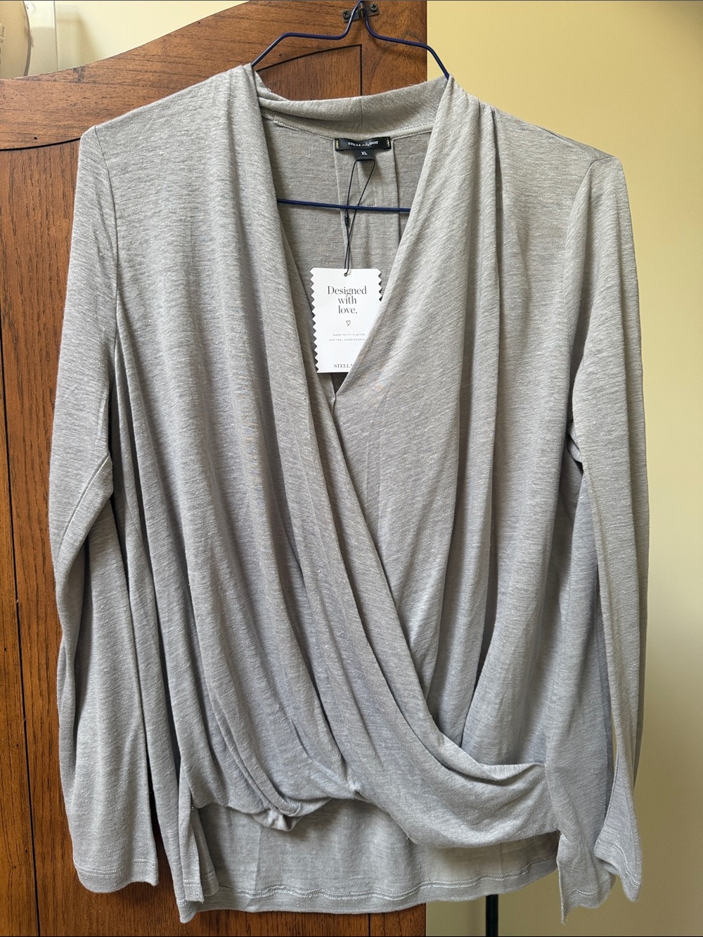Stella & Dot Light Gray Draped Wrap Long-Sleeve Top